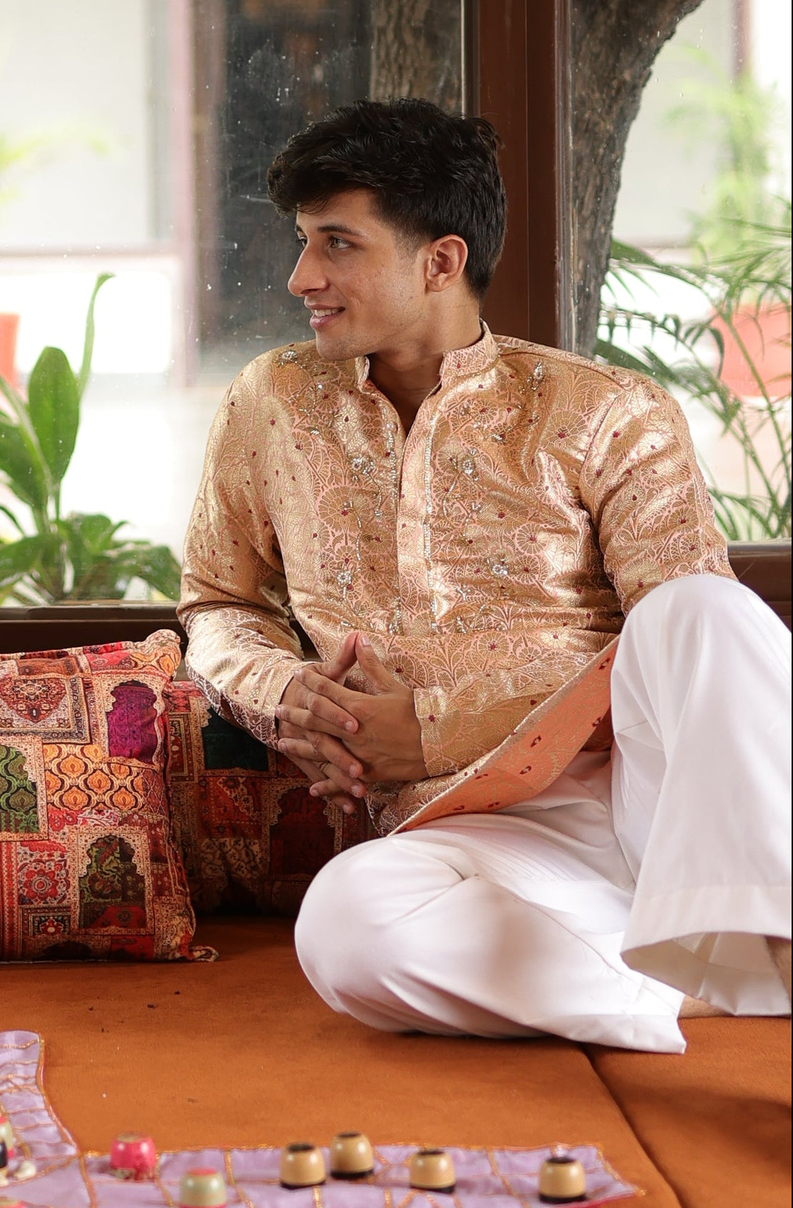 Banarsi Baithak Short Peach Kurta
