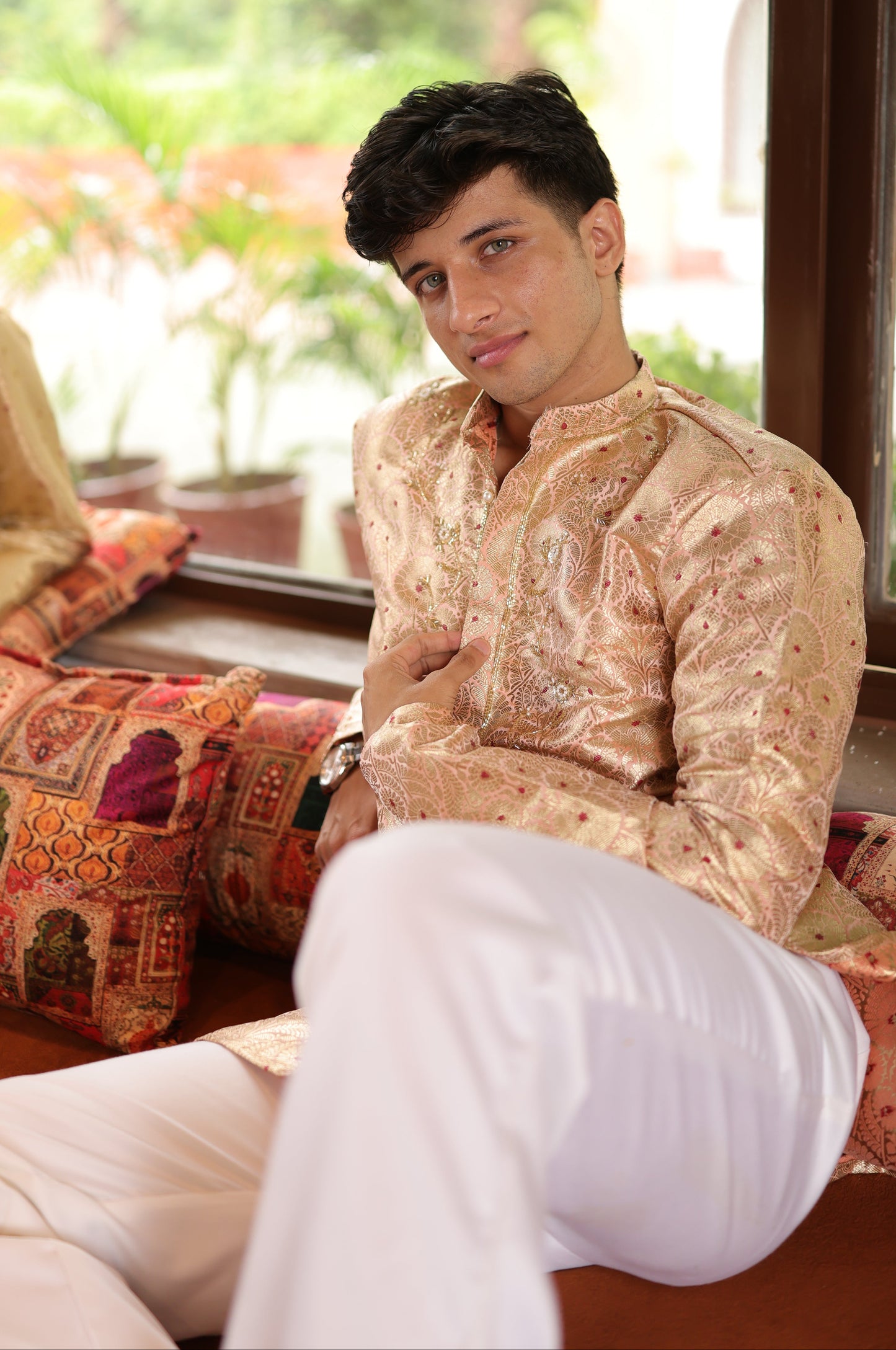 Banarsi Baithak Short Peach Kurta