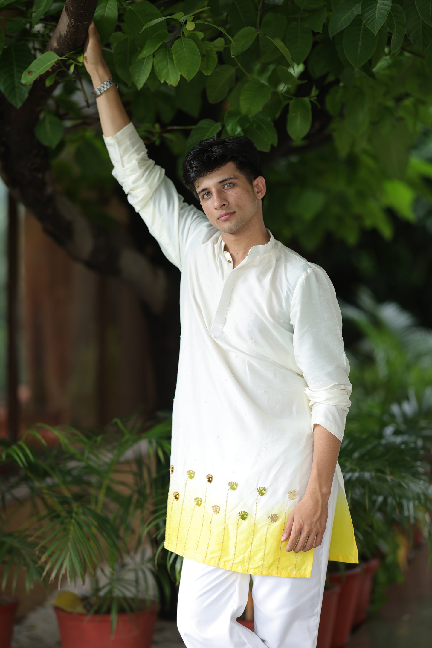 Nimbu Ombre Leaf Kurta
