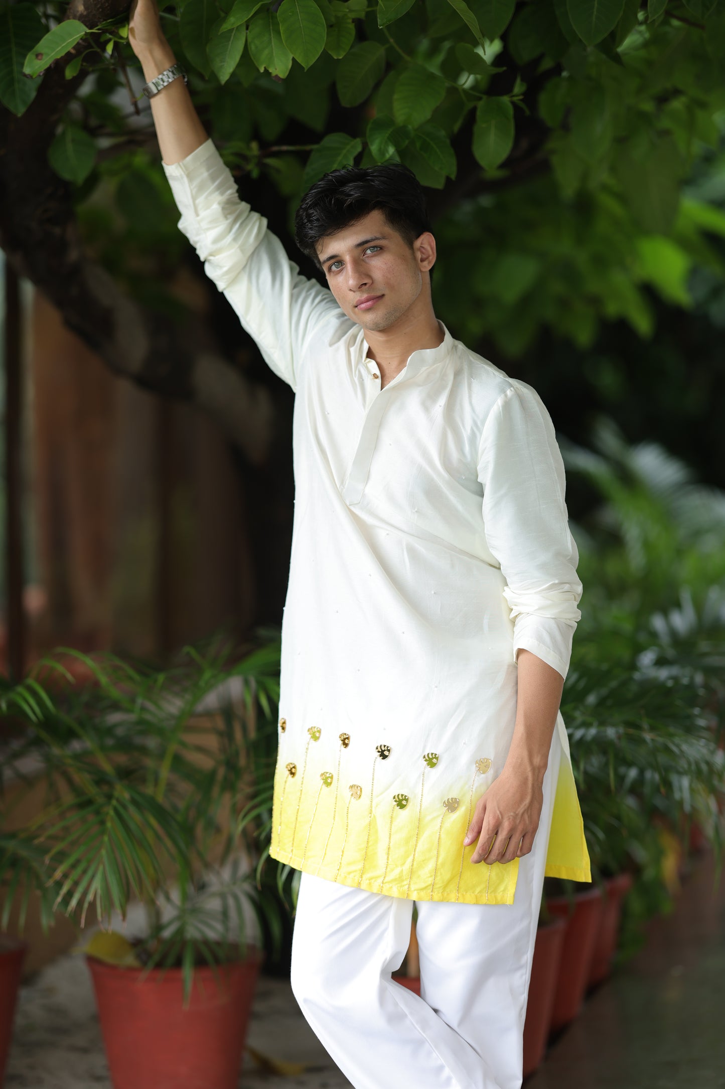 Nimbu Ombre Leaf Kurta
