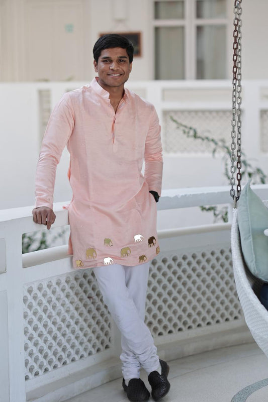 Peach Elephant Motif Kurta