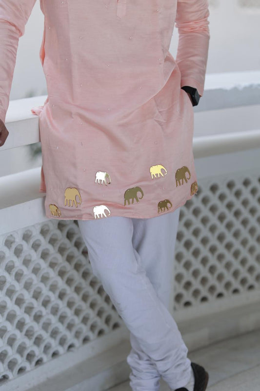 Peach Elephant Motif Kurta